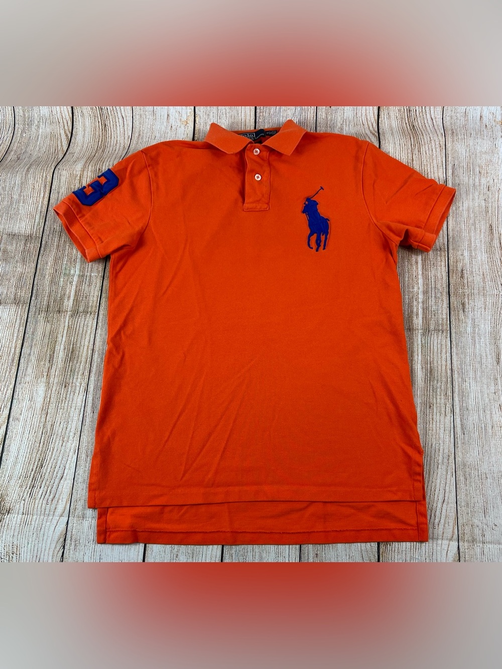 Mens Polo Ralph Lauren Big Pony Polo Shirt Orange Custom Fit Size Medium